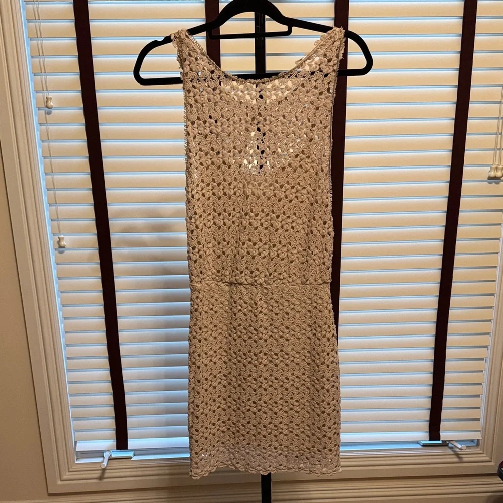 Free People Chic Beige Sleeveless Textured Mini Dress - Picture 1 of 7